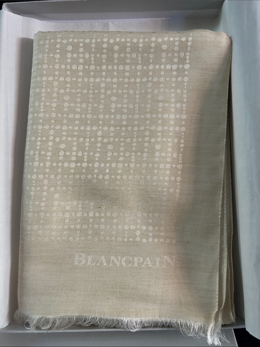 Blancpain 60% Cotton 40% Silk Scarf Made in Italy Cream Colored New in Box NWT